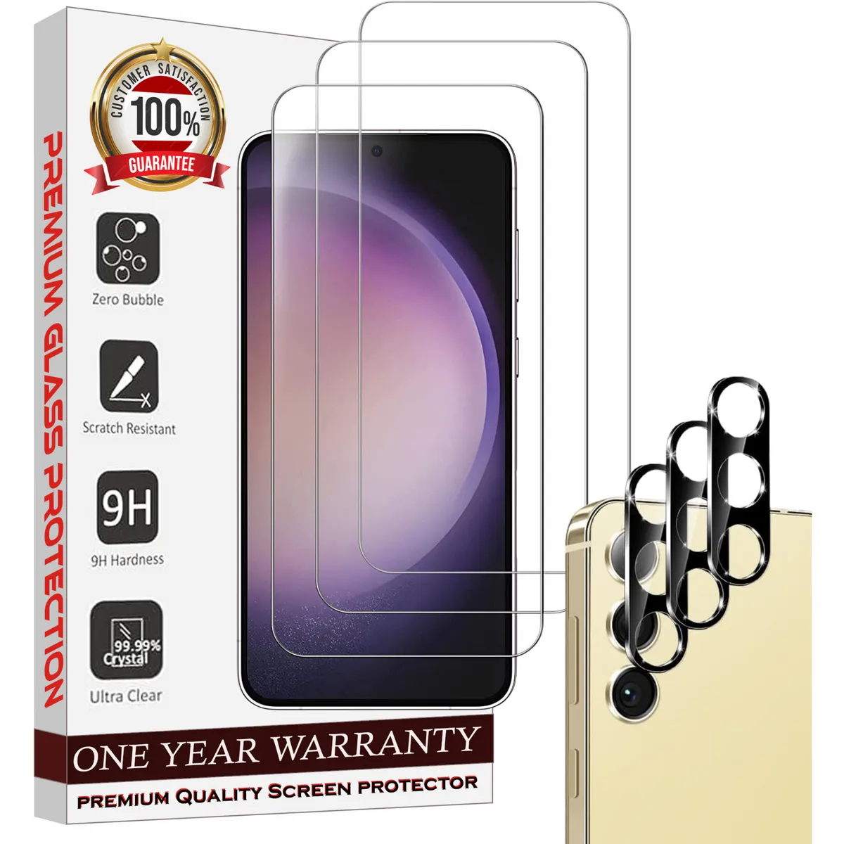 Entronix Case Screen Protector Bundle with Camera Cover for Samsung Galaxy S22 Clear Built Anti Scratch, Bubble Free Easy Install, 3 PACK