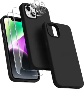 Entronix Case Silicone Case Designed for Apple iPhone 14 Liquid Silicone Case, 5 in 1 Bundle Case with 2 Clear Tempered Glass and 2 Camera Lens