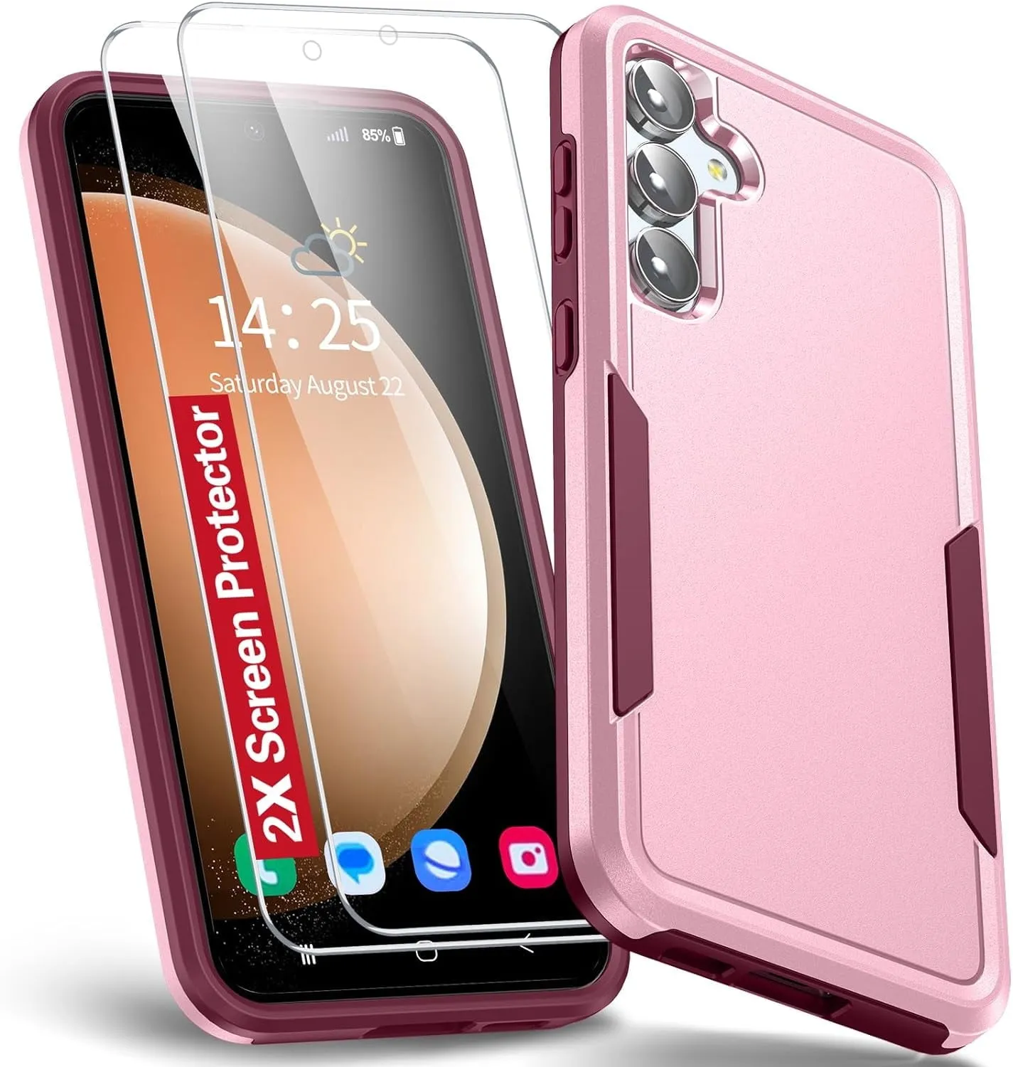 Entronix Heavy Duty Case Designed for Samsung Galaxy S23 Case with 2 Pack Tempered Glass Screen Protector, Shockproof Dropproof Anti-Scratch Case