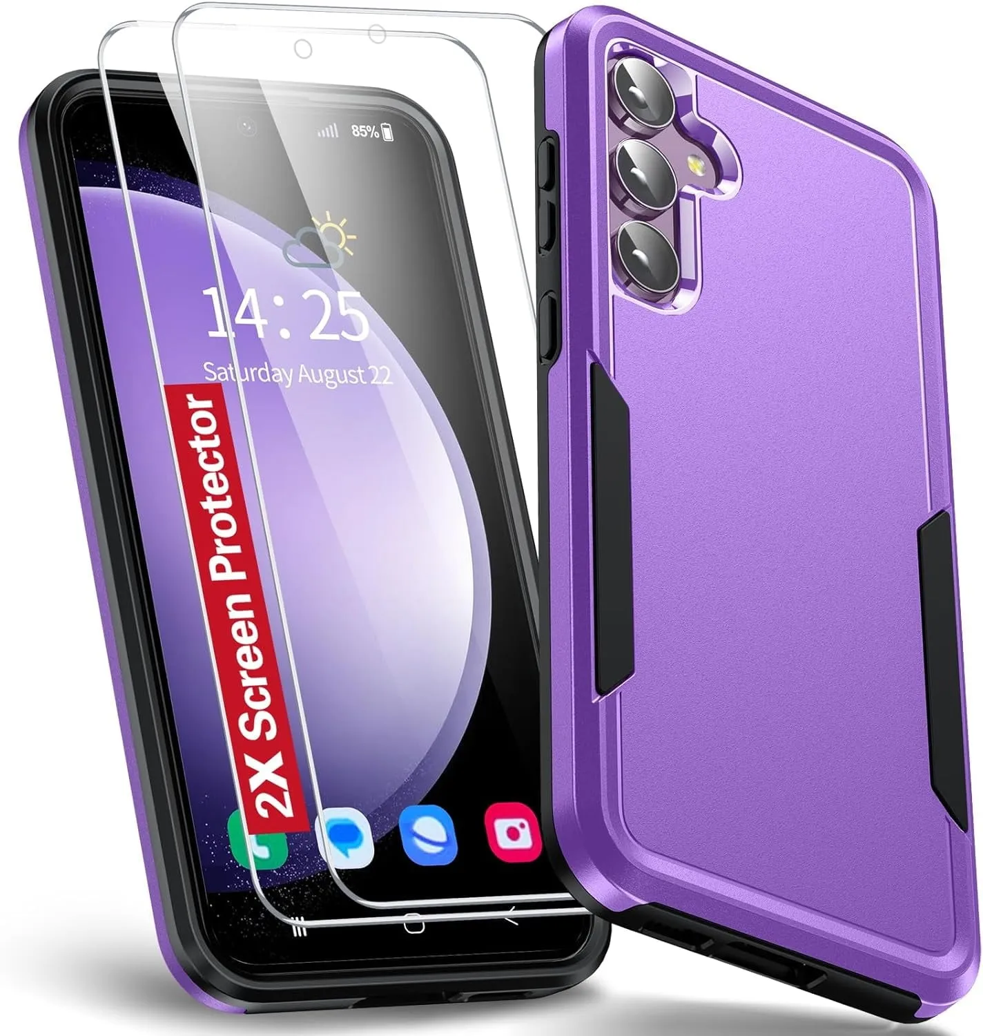 Entronix Heavy Duty Case Designed for Samsung Galaxy S23 Case with 2 Pack Tempered Glass Screen Protector, Shockproof Dropproof Anti-Scratch Case