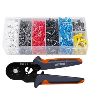 Ferrule Crimping Tool Kit, Hexagonal sawtooth Self-adjustable Ratchet Wire Terminals Crimper Kit with Wire Terminals kits