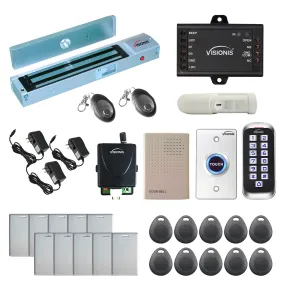 FPC-5654 One Door Access Control Out Swinging Door 600lbs Maglock   Outdoor Slim Metal Touch Keypad/Reader Standalone With Mini Controller   Wiegand 26, No Software, EM Card   Wireless Receiver   PIR