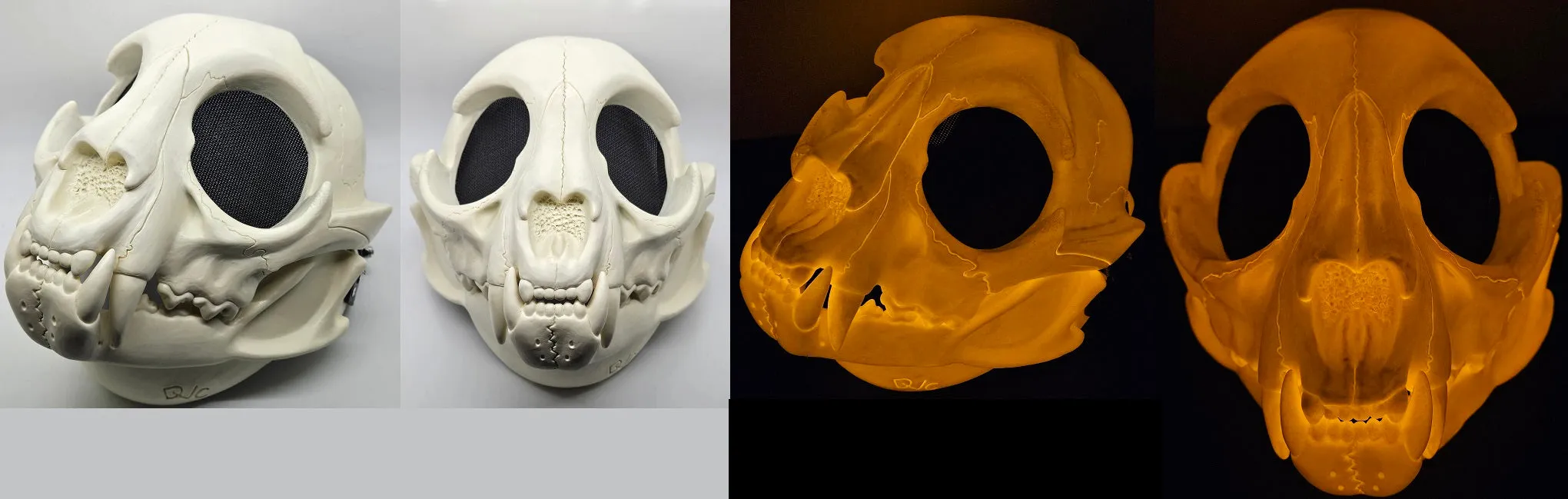 Glow in the Dark Skeletal Feline Cut and Hinged Mask