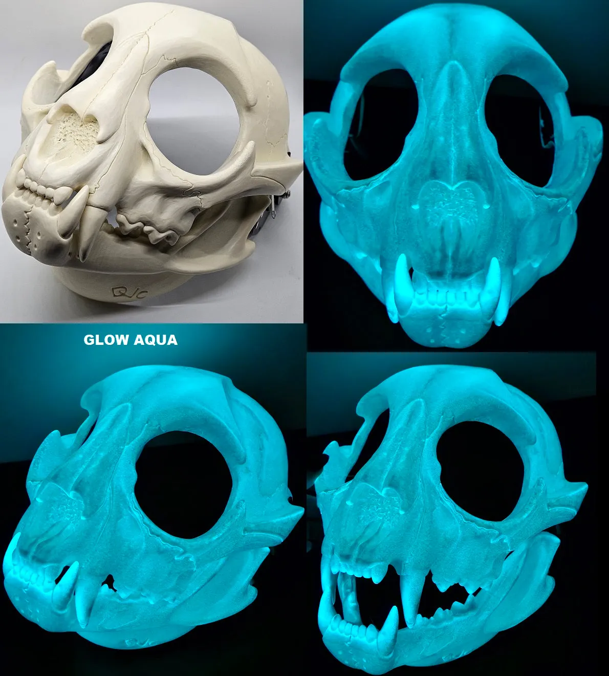 Glow in the Dark Skeletal Feline Cut and Hinged Mask