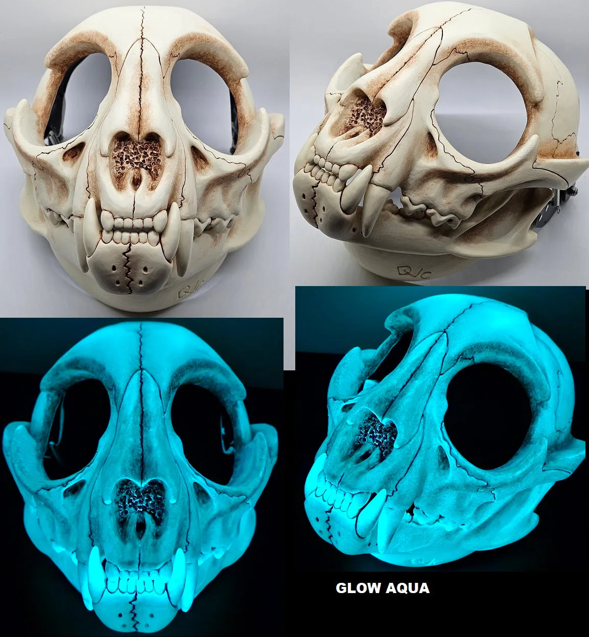 Glow in the Dark Skeletal Feline Cut and Hinged Mask