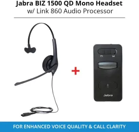 Jabra Biz 1500 QD Mono Headset with Link 860-09 Audio Processor Jabra Biz 1500 QD Mono Headset with Link 860-09 Audio Processor