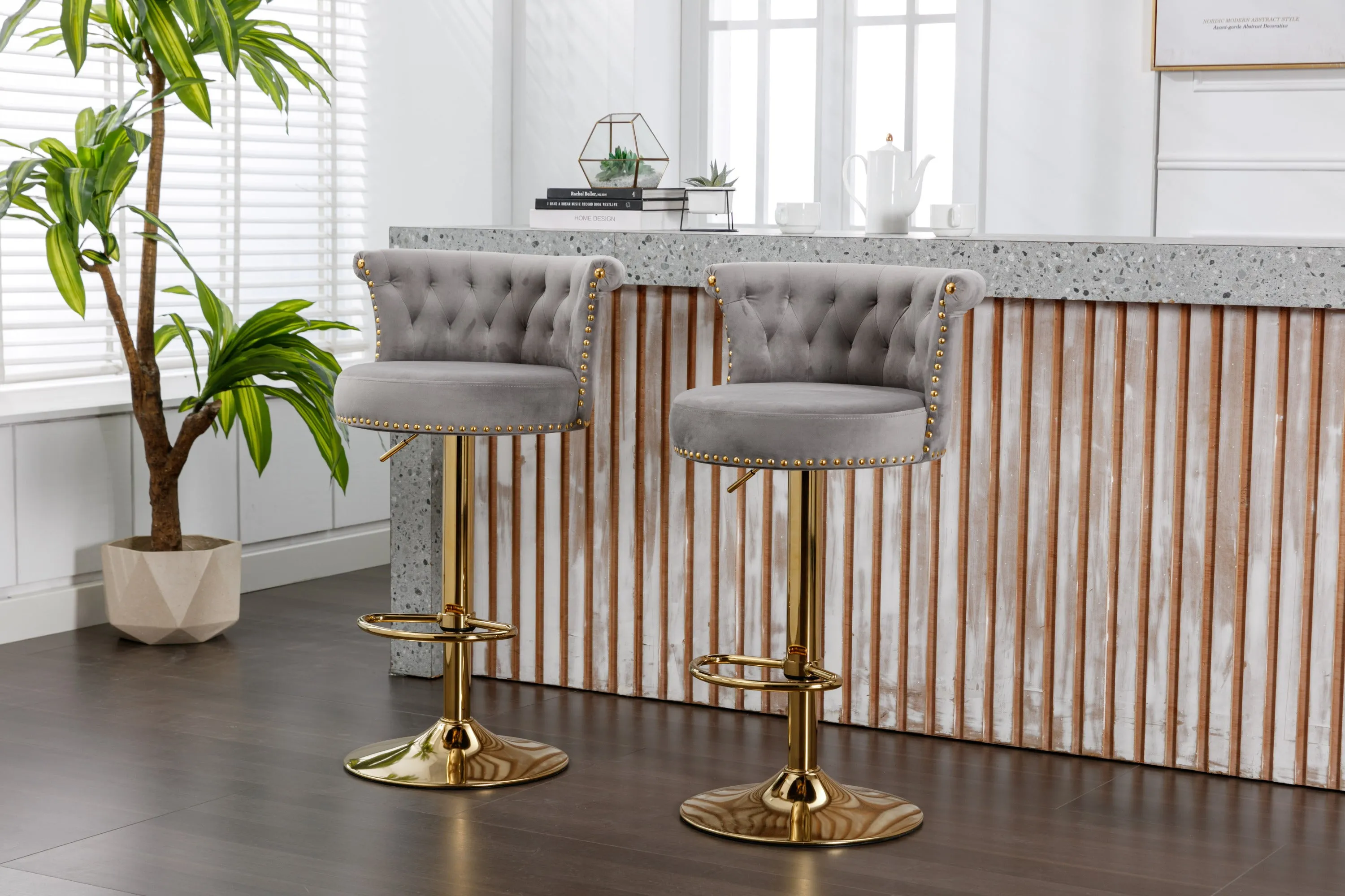 James  Bar Stools with Back and Footrest  - Black  Set of 2
