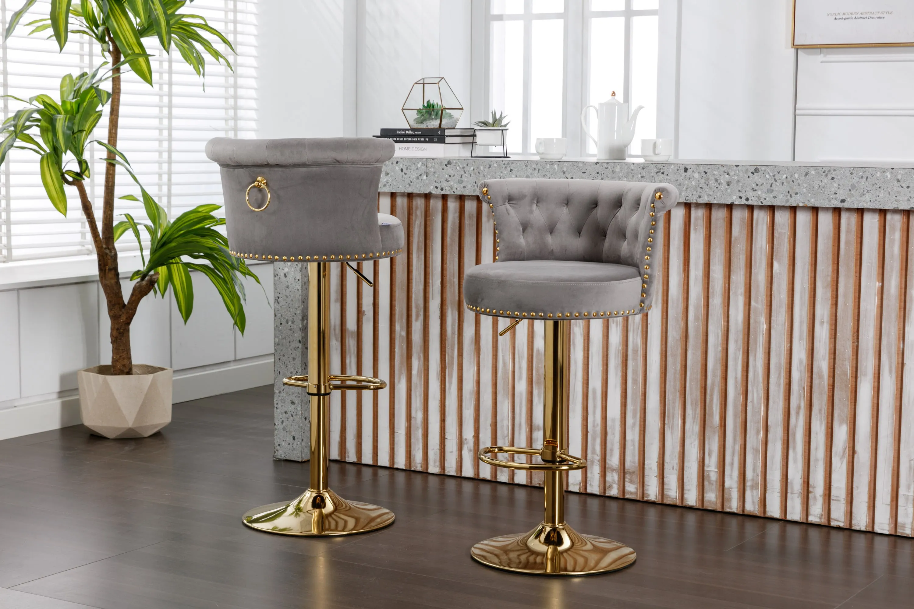James  Bar Stools with Back and Footrest  - Black  Set of 2