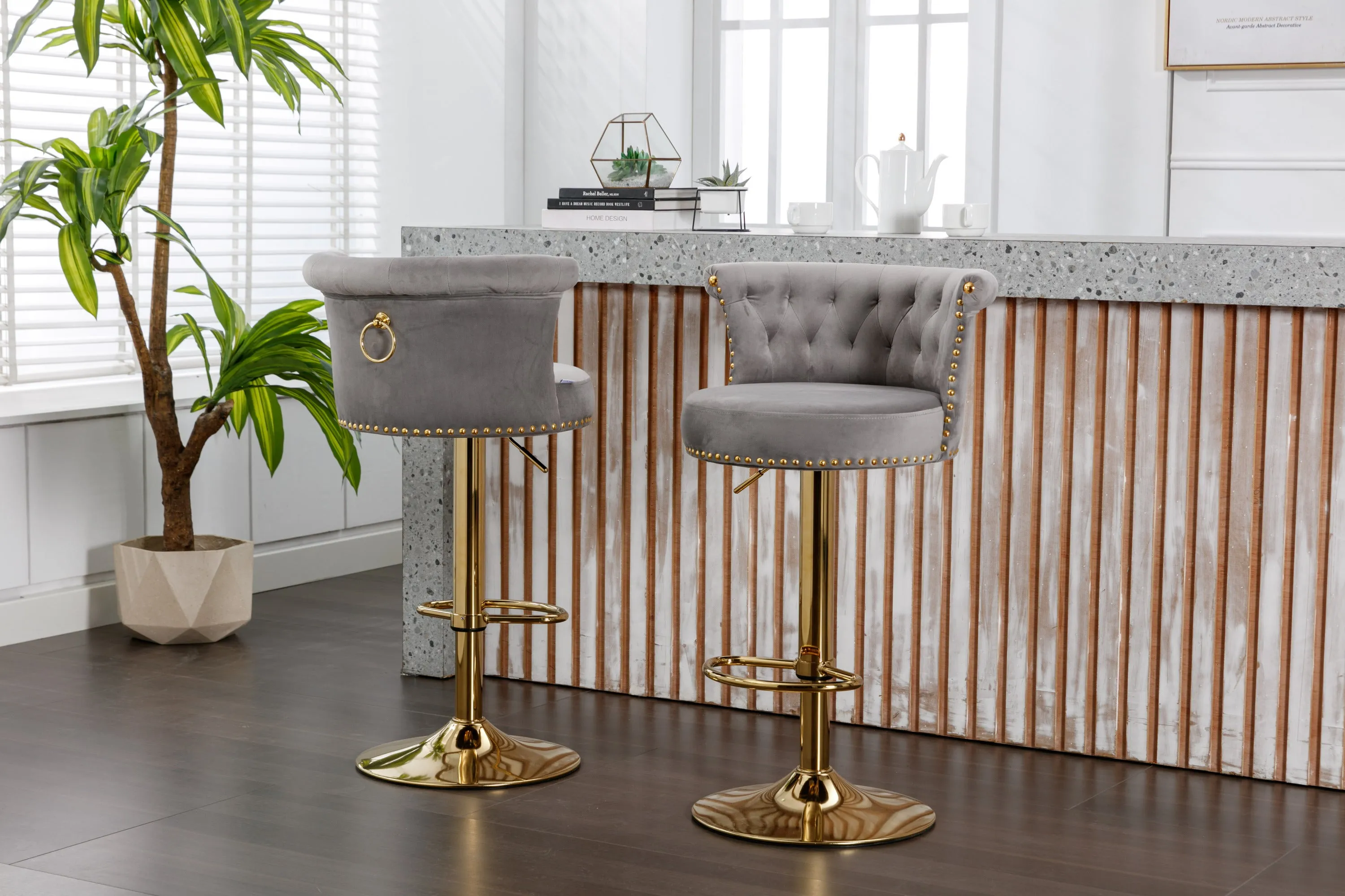 James  Bar Stools with Back and Footrest  - Black  Set of 2