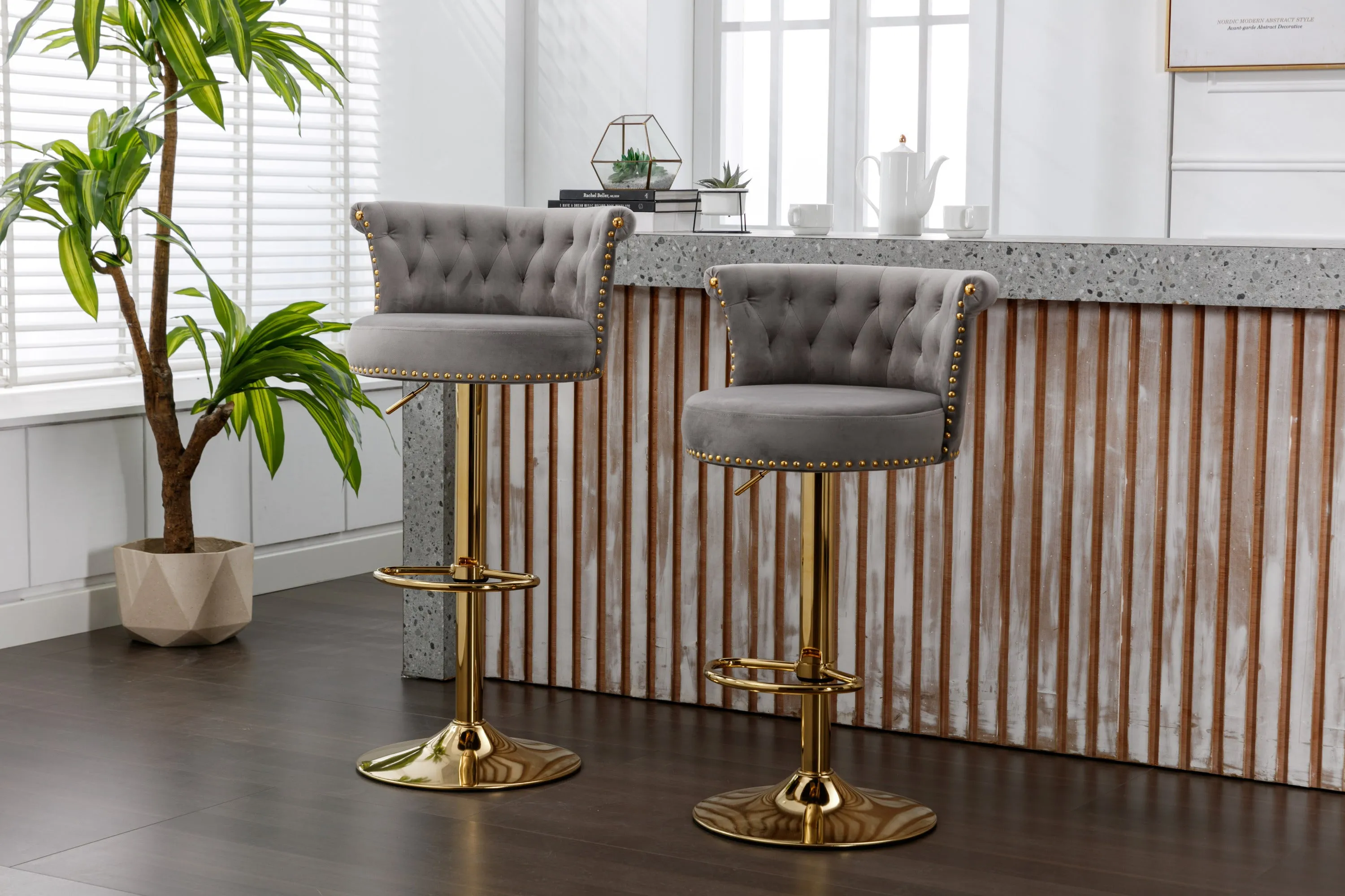 James  Bar Stools with Back and Footrest  - Black  Set of 2
