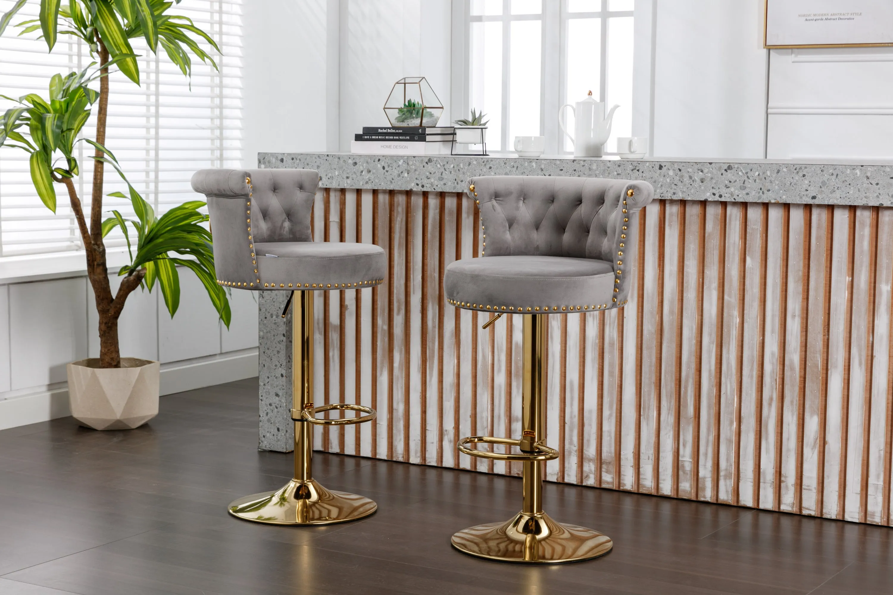 James  Bar Stools with Back and Footrest  - Black  Set of 2