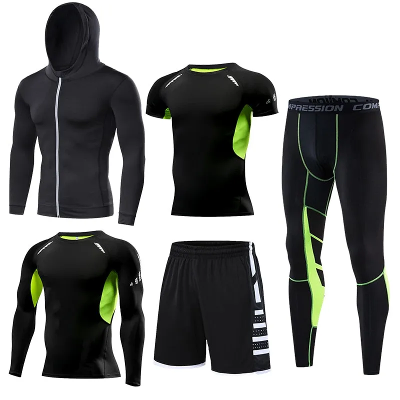 Mens Compression Sportswear Set Gym Running Sport Clothes Tight T-shirt Lycra Leggings Athletics Shorts Fitness Rash Guard Kits v2