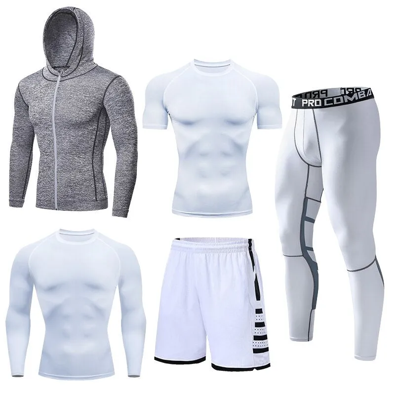 Mens Compression Sportswear Set Gym Running Sport Clothes Tight T-shirt Lycra Leggings Athletics Shorts Fitness Rash Guard Kits v2
