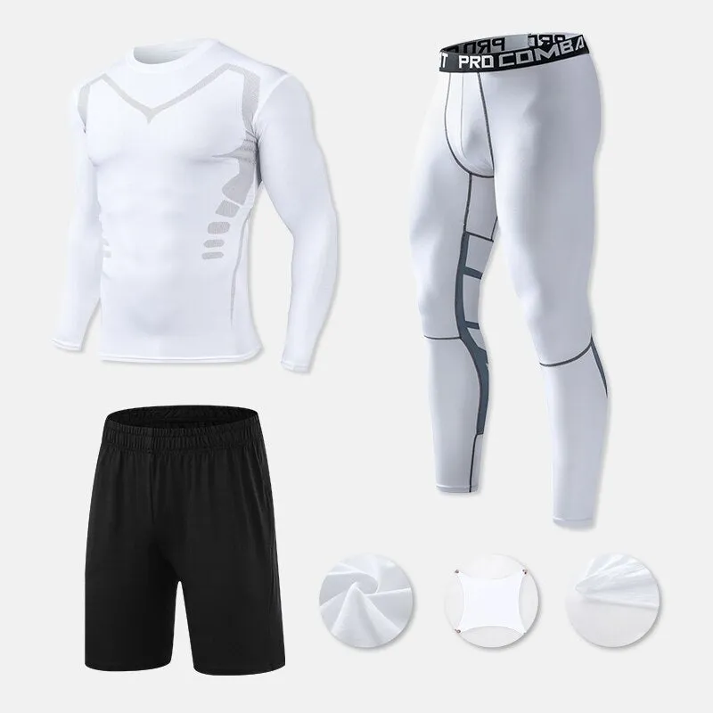 Mens Compression Sportswear Set Gym Running Sport Clothes Tight T-shirt Lycra Leggings Athletics Shorts Fitness Rash Guard Kits v2