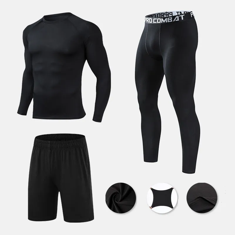 Mens Compression Sportswear Set Gym Running Sport Clothes Tight T-shirt Lycra Leggings Athletics Shorts Fitness Rash Guard Kits v2