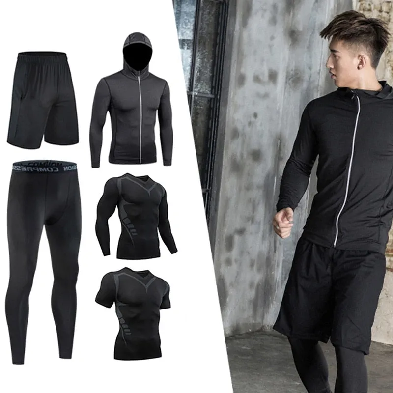 Mens Compression Sportswear Set Gym Running Sport Clothes Tight T-shirt Lycra Leggings Athletics Shorts Fitness Rash Guard Kits v2