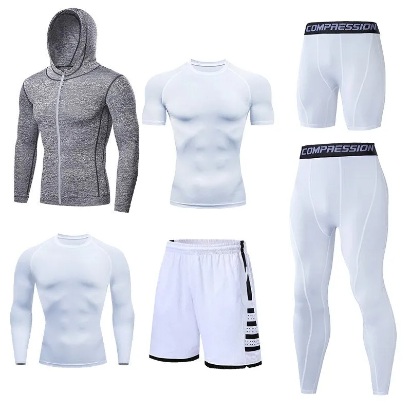 Mens Compression Sportswear Set Gym Running Sport Clothes Tight T-shirt Lycra Leggings Athletics Shorts Fitness Rash Guard Kits v2