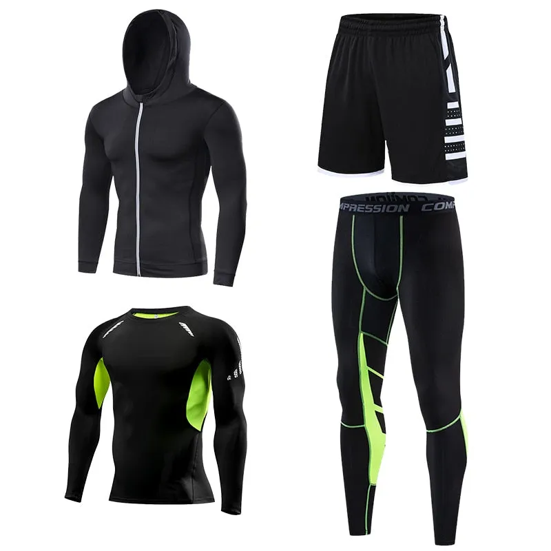 Mens Compression Sportswear Set Gym Running Sport Clothes Tight T-shirt Lycra Leggings Athletics Shorts Fitness Rash Guard Kits v2