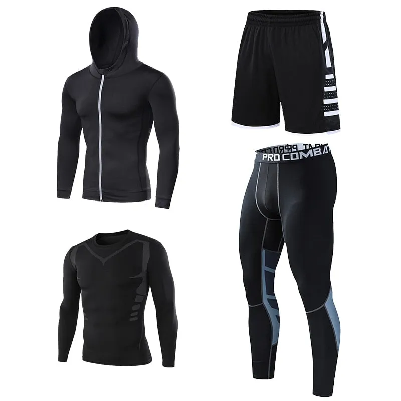 Mens Compression Sportswear Set Gym Running Sport Clothes Tight T-shirt Lycra Leggings Athletics Shorts Fitness Rash Guard Kits v2