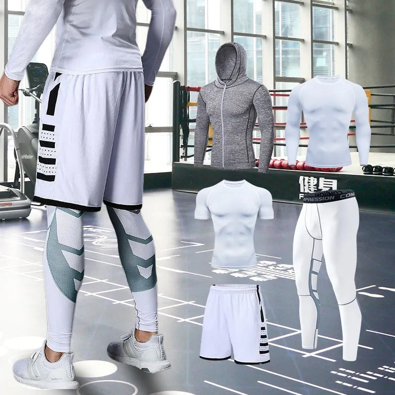 Mens Compression Sportswear Set Gym Running Sport Clothes Tight T-shirt Lycra Leggings Athletics Shorts Fitness Rash Guard Kits v2