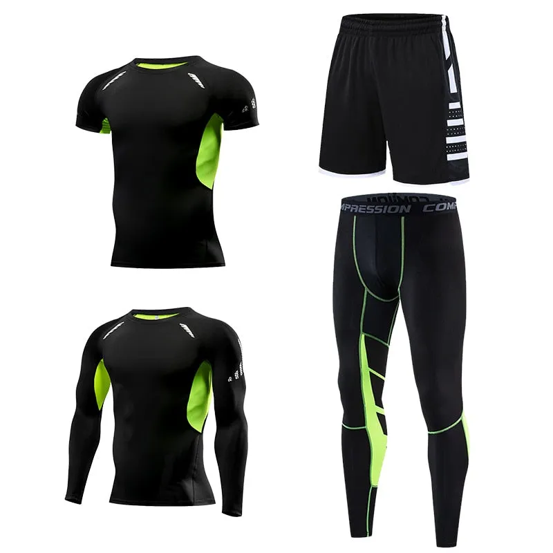 Mens Compression Sportswear Set Gym Running Sport Clothes Tight T-shirt Lycra Leggings Athletics Shorts Fitness Rash Guard Kits v2