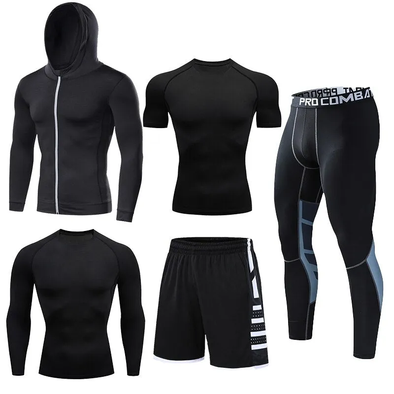 Mens Compression Sportswear Set Gym Running Sport Clothes Tight T-shirt Lycra Leggings Athletics Shorts Fitness Rash Guard Kits v2