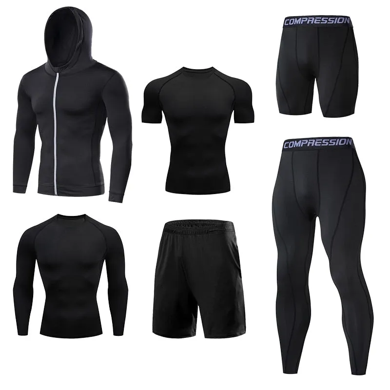 Mens Compression Sportswear Set Gym Running Sport Clothes Tight T-shirt Lycra Leggings Athletics Shorts Fitness Rash Guard Kits v2