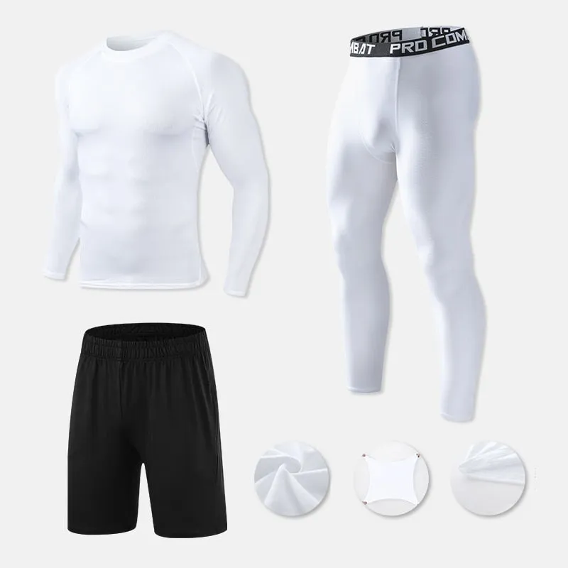 Mens Compression Sportswear Set Gym Running Sport Clothes Tight T-shirt Lycra Leggings Athletics Shorts Fitness Rash Guard Kits v2
