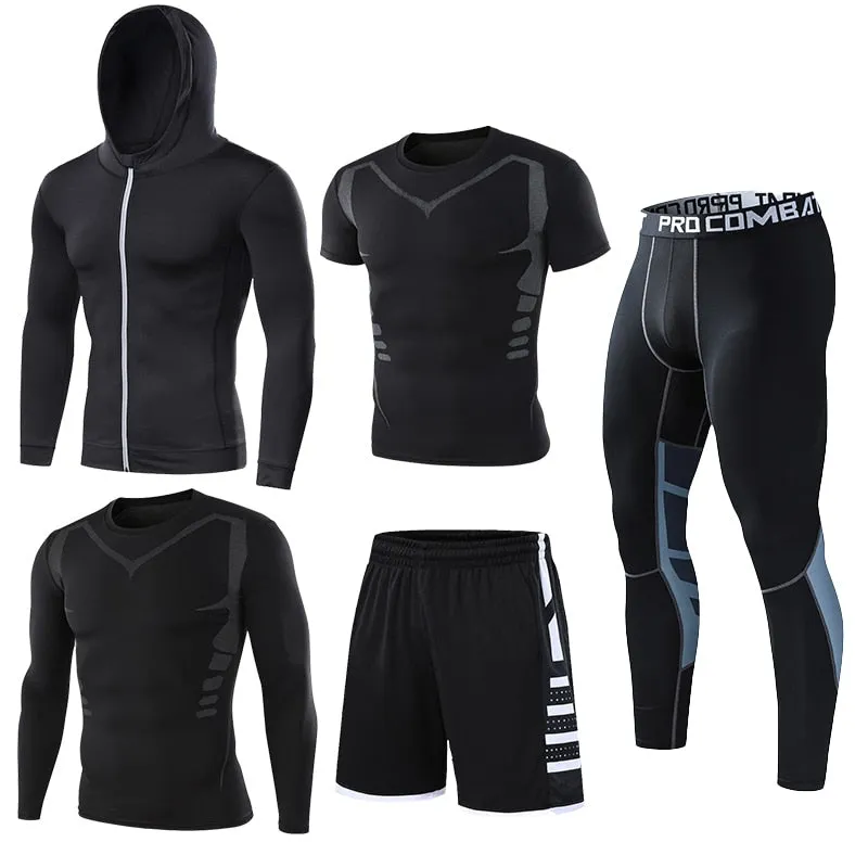 Mens Compression Sportswear Set Gym Running Sport Clothes Tight T-shirt Lycra Leggings Athletics Shorts Fitness Rash Guard Kits v2