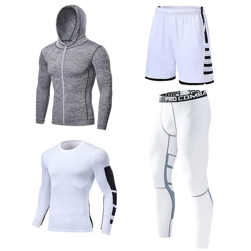 Mens Compression Sportswear Set Gym Running Sport Clothes Tight T-shirt Lycra Leggings Athletics Shorts Fitness Rash Guard Kits v2