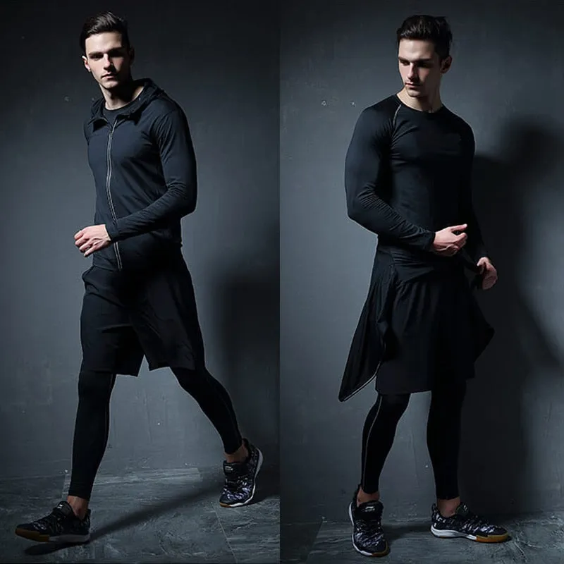Mens Compression Sportswear Set Gym Running Sport Clothes Tight T-shirt Lycra Leggings Athletics Shorts Fitness Rash Guard Kits v2