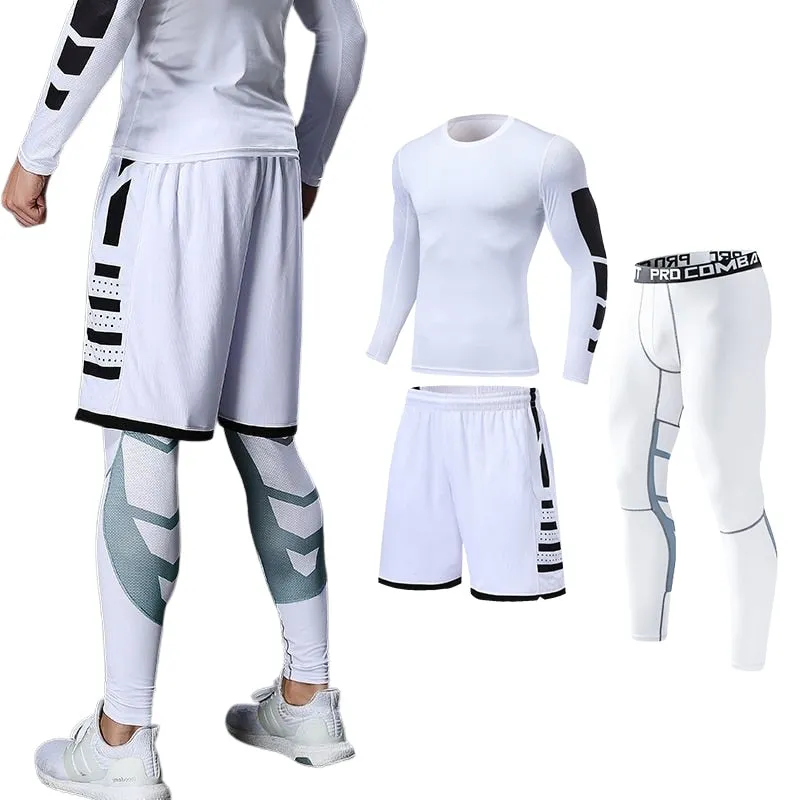 Mens Compression Sportswear Set Gym Running Sport Clothes Tight T-shirt Lycra Leggings Athletics Shorts Fitness Rash Guard Kits v2