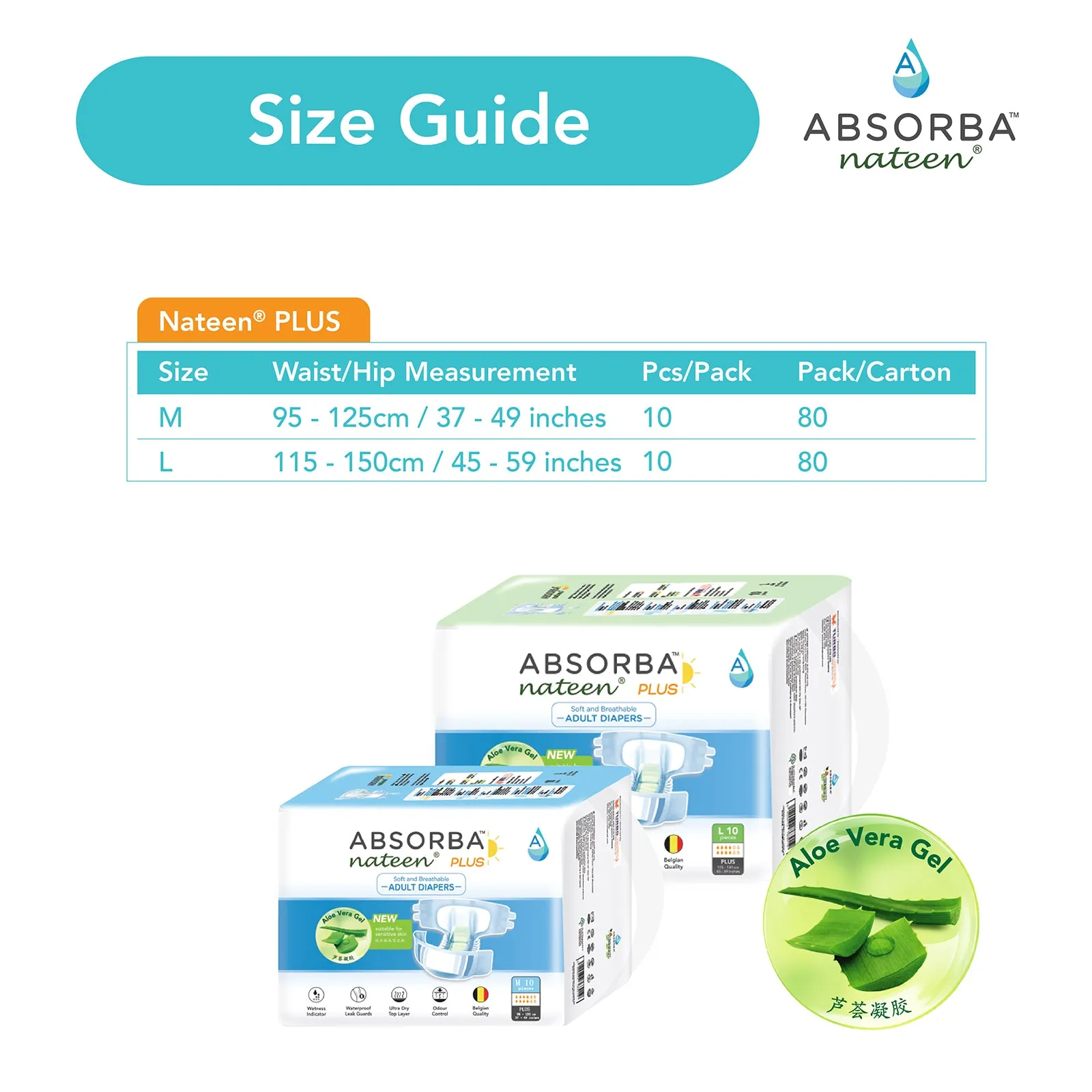 Nateen Plus Adult Diapers 10s (Carton of 8) - M