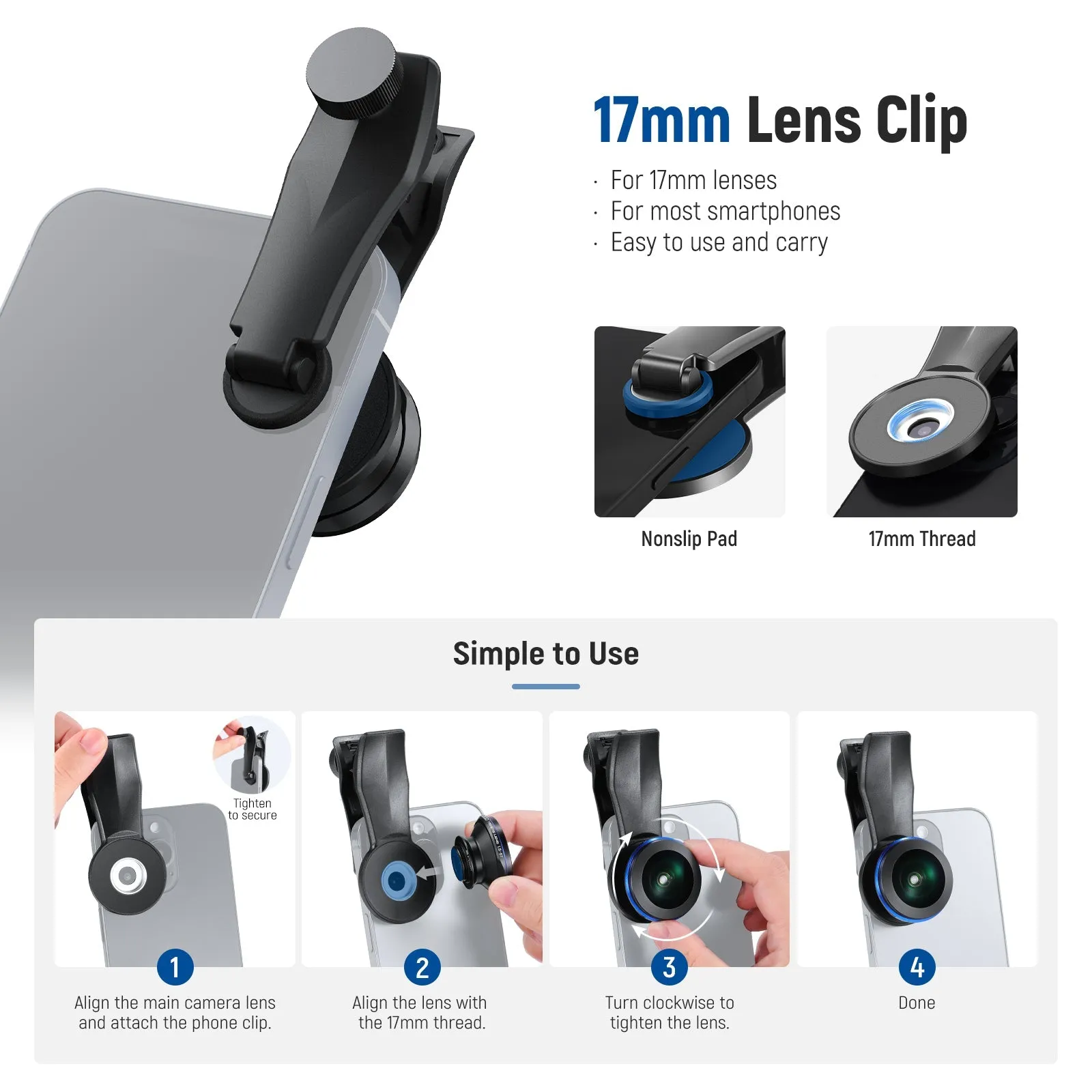 NEEWER LS-57 200° Fish Eye VR Lens with 17mm Thread Phone Lens Clip