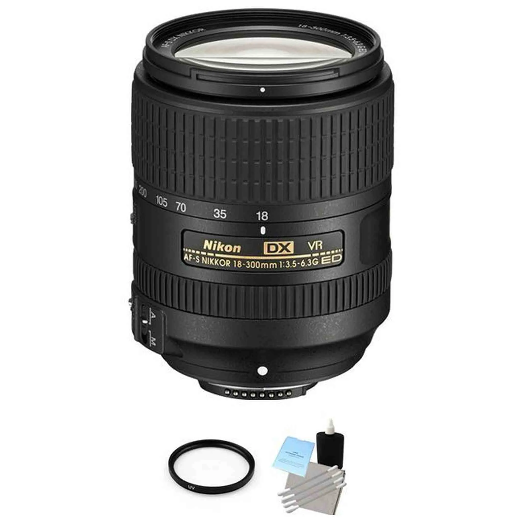 Nikon AF-S DX NIKKOR 18-300mm f/3.5-6.3G ED VR Lens   UV Filter & Cleaning Kit Base Bundle