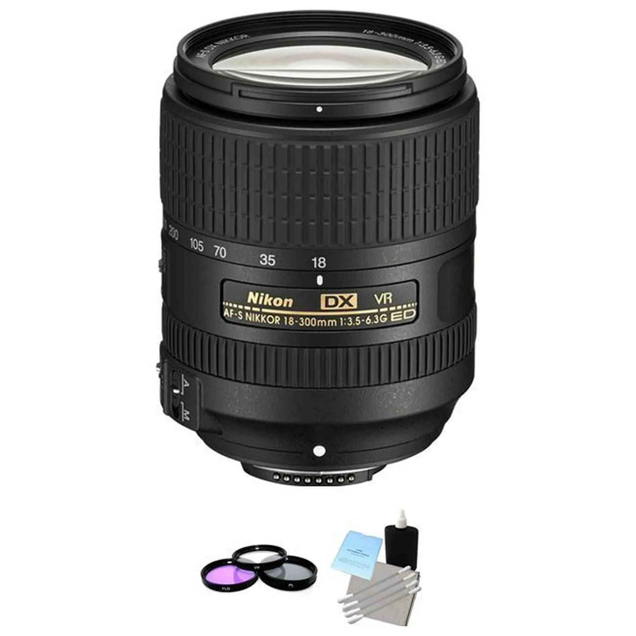 Nikon AF-S DX NIKKOR 18-300mm f/3.5-6.3G ED VR Lens   UV Kit & Cleaning Kit Starter Bundle