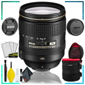 Nikon AF-S NIKKOR 24-120mm f.4G ED VR Lens (Intl Model)   4.5 inch Vivitar Premium Lens Case   Cleaning Kit