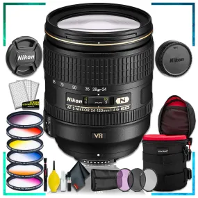 Nikon AF-S NIKKOR 24-120mm f.4G ED VR Lens (Intl Model)   4.5 inch Vivitar Premium Lens Case   Vivitar Graduated Color Lens Filter Kit   3pcs UV Lens Filter Kit   Cleaning Kit