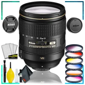 Nikon AF-S NIKKOR 24-120mm f.4G ED VR Lens (Intl Model)   Vivitar Graduated Color Lens Filter Kit   Cleaning Kit
