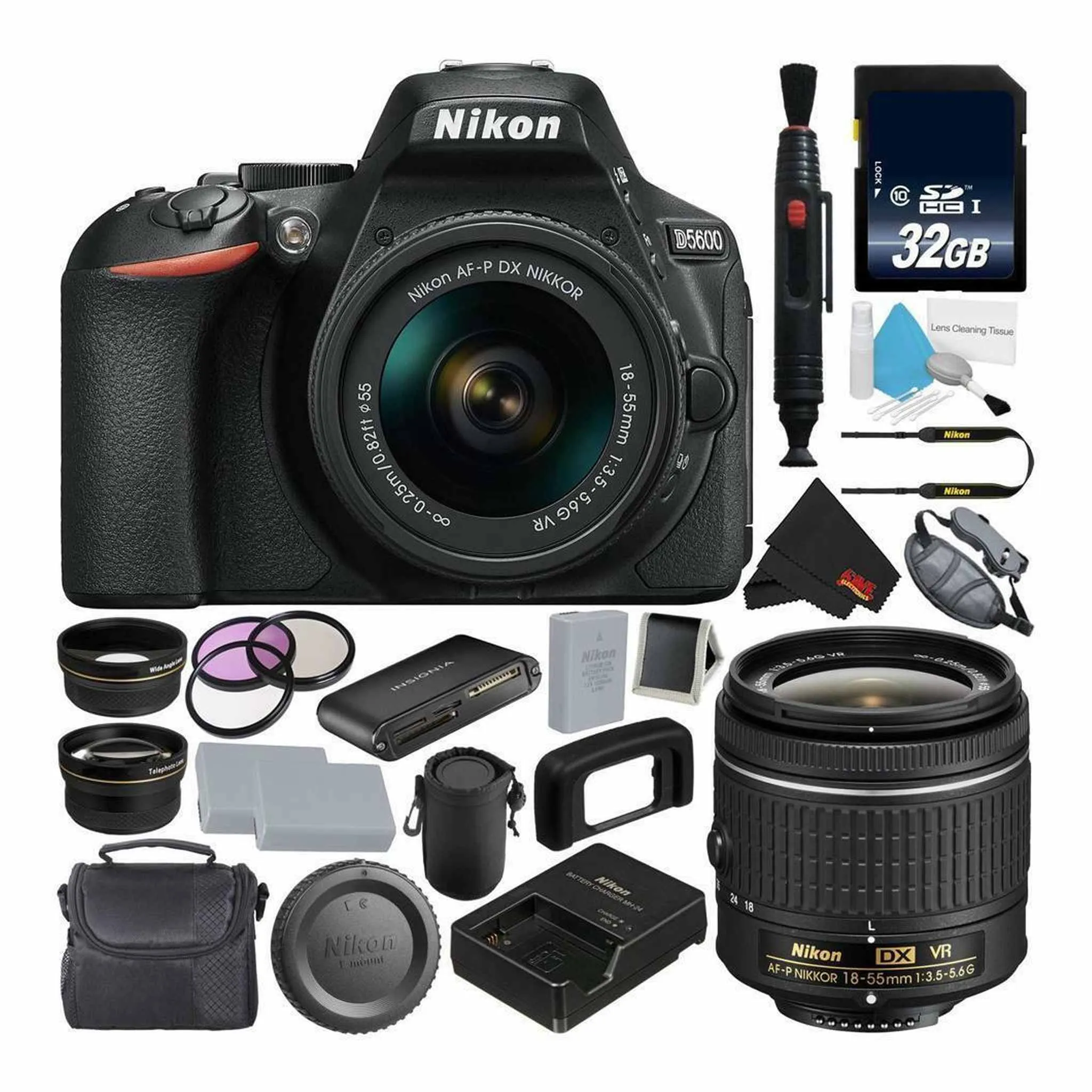 Nikon D5600 DSLR Camera w/18-55mm VR AF-P Lens 32GB Deluxe Bundle