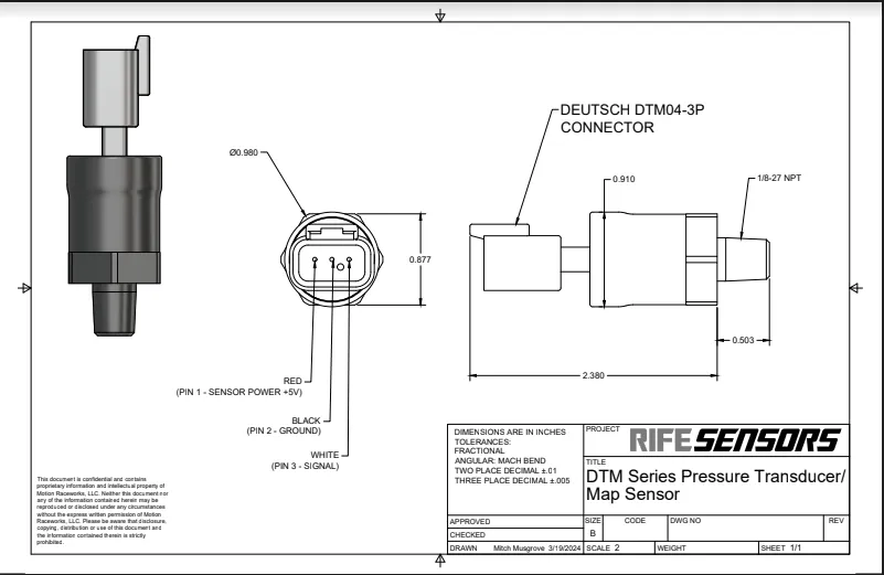 RIFE 5 Bar DTM Series MAP Sensor 1/8" NPT