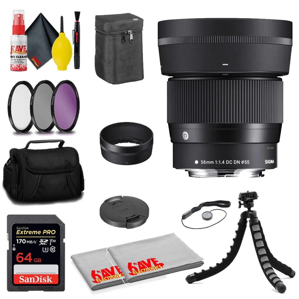Sigma 56mm f/1.4 DC DN Contemporary Lens for Canon EF-M   64GB Card   MORE