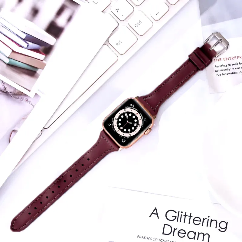 Slim Leather Band for Apple Watch 45 41 40 44 38 42Mm 44 Mm Serie 7 6 5 4 3 Se