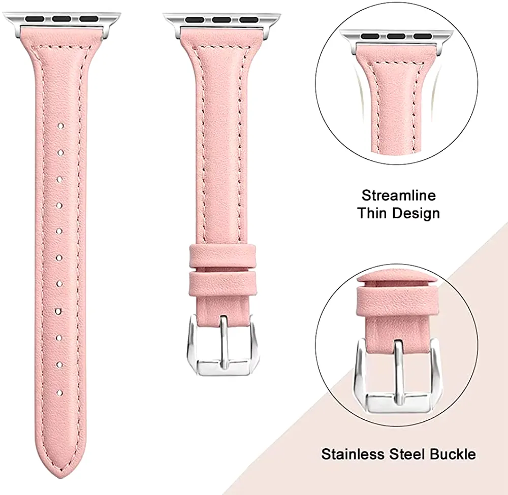 Slim Leather Band for Apple Watch 45 41 40 44 38 42Mm 44 Mm Serie 7 6 5 4 3 Se