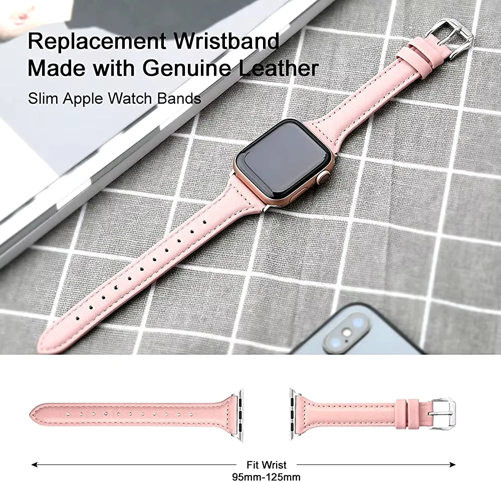 Slim Leather Band for Apple Watch 45 41 40 44 38 42Mm 44 Mm Serie 7 6 5 4 3 Se