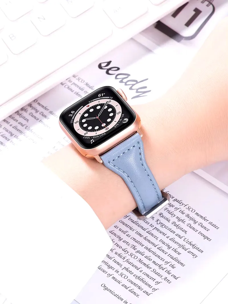 Slim Leather Band for Apple Watch 45 41 40 44 38 42Mm 44 Mm Serie 7 6 5 4 3 Se