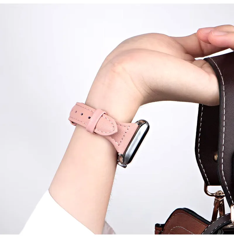 Slim Leather Band for Apple Watch 45 41 40 44 38 42Mm 44 Mm Serie 7 6 5 4 3 Se