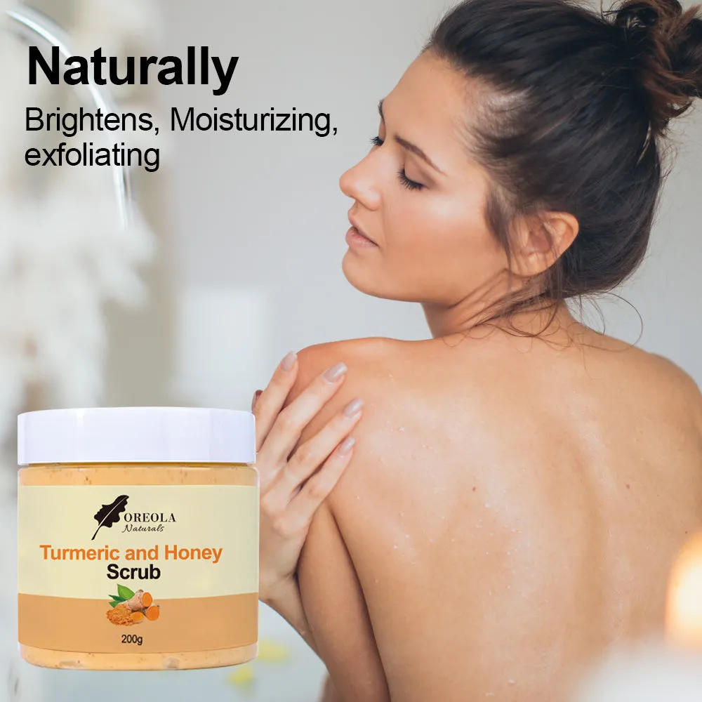 Turmeric and Honey Face and Body Scrub 8.8Oz/280g, Purifying, Exfoliating and Moisturizing Body Scrub by Oreola Naturals.