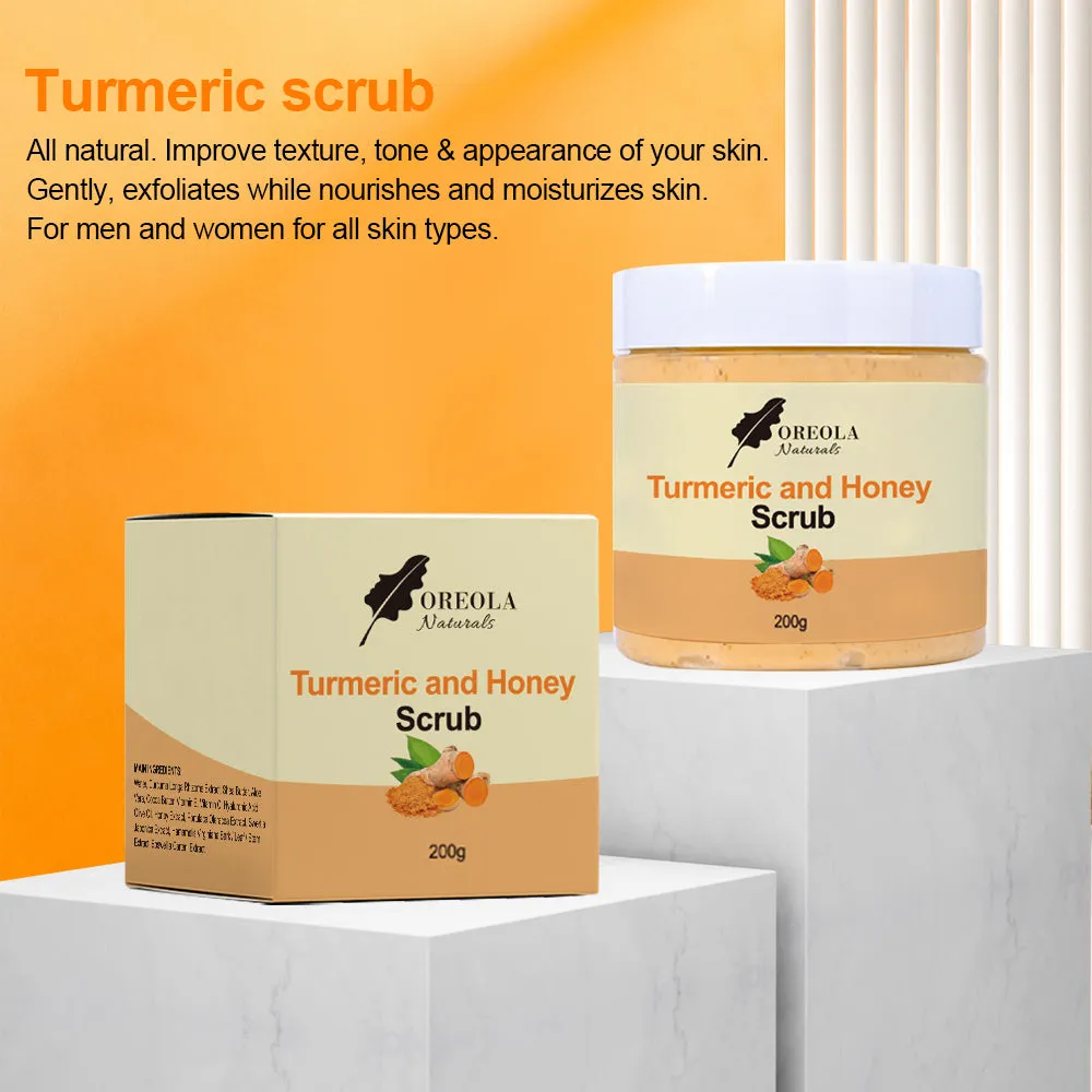 Turmeric and Honey Face and Body Scrub 8.8Oz/280g, Purifying, Exfoliating and Moisturizing Body Scrub by Oreola Naturals.