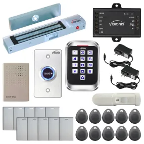 Visionis FPC-5618-A One Door Access Control Out Swinging Door 300lbs Maglock   Outdoor Metal Touch Keypad/Reader Standalone   Mini Controller   Wiegand 26, No Software, EM Card, 1000 Users   PIR Kit